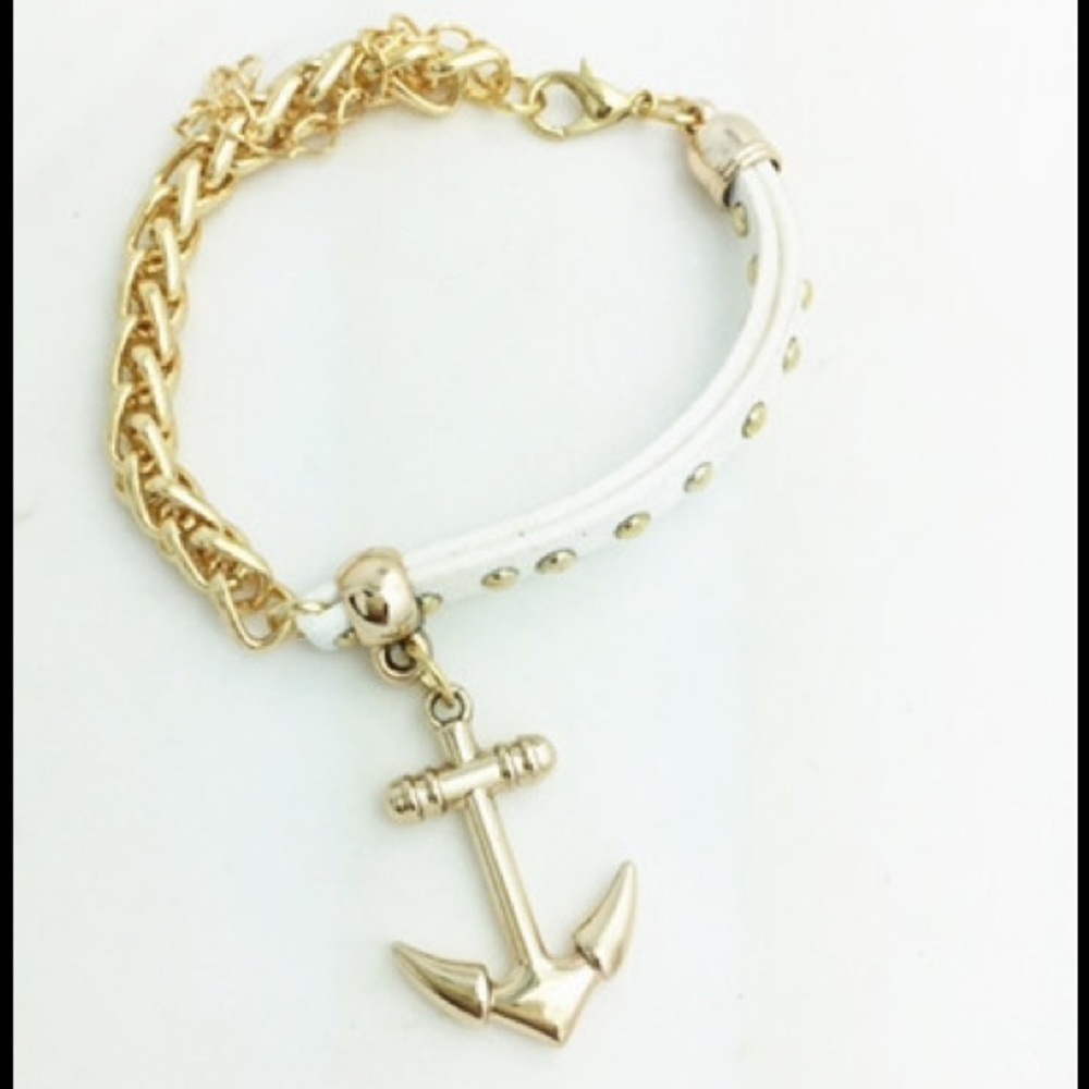 NEW White Red or Black Leather Chain Anchor Bracelet - Picture 3 of 5